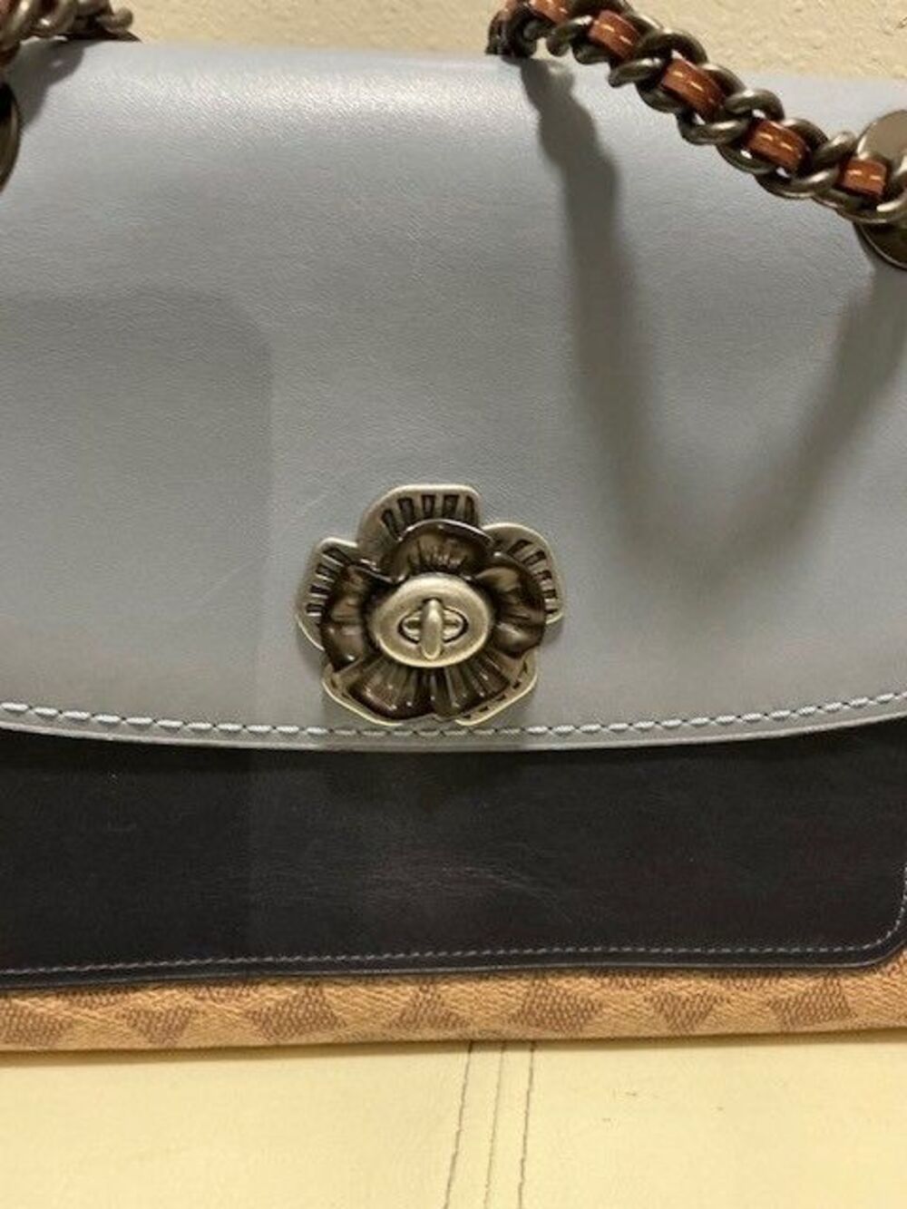 Coach Parker Tea Rose Signature Colorblock Shoulder bag &Wallet Blue Black Gold - Picture 7 of 11